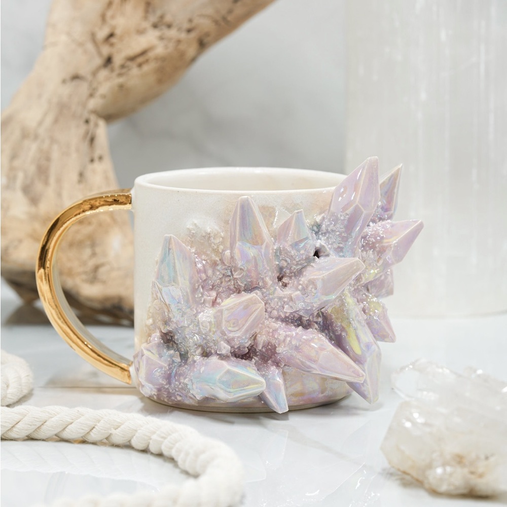 Essarai Ceramics Aura Prism Crystal Mug Handmade trinket Gold unicorn mermaid